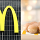 On left, a sign showing McDonald's Golden Arches. On right: Glazed doughnut bites on a McDonald's bag